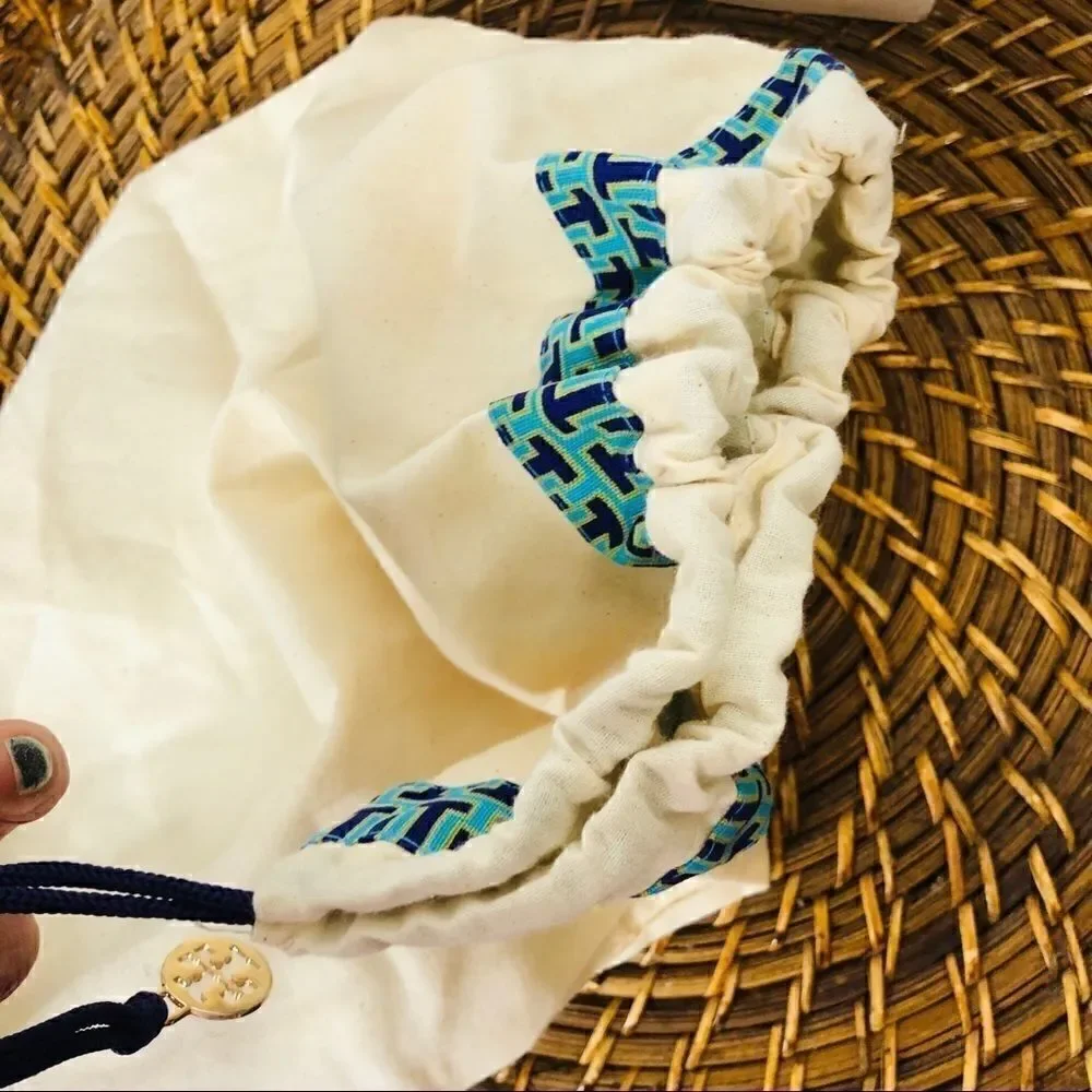 Tory Burch Cream Drawstring Dust Bag Teal Navy